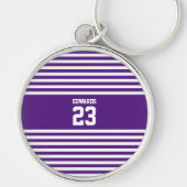 Aangepaste gestreepte sporten genummerd met naam sleutelhanger (Voorkant)