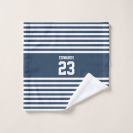 Aangepaste gestreepte sporten genummerd met naam washandje