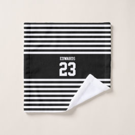 Aangepaste gestreepte sporten genummerd met naam washandje