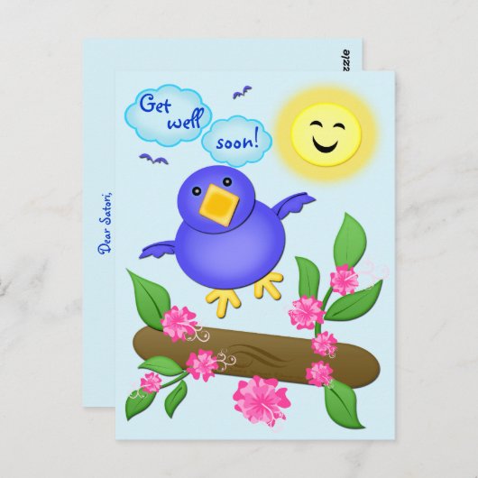 Aangepaste Get Well Blue Bird Happiness Kaart (Voorkant / Achterkant)