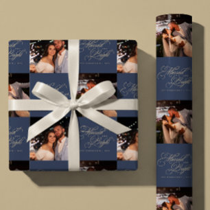 Aangepaste 'Getrouwd en Helder' 2 Foto Kerstmis Cadeaupapier