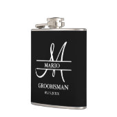 Aangepaste getuige bruidegom trouw monogram zwart heupfles (Links)