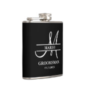 Aangepaste getuige bruidegom trouw monogram zwart heupfles (Rechts)