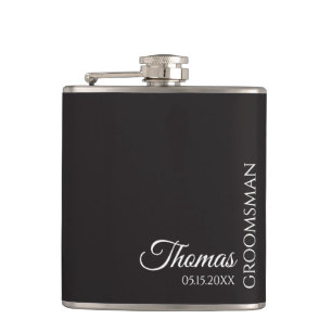 Aangepaste getuige bruidegom trouw monogram zwart  heupfles