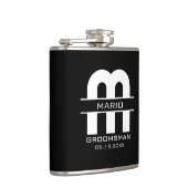 Aangepaste getuige bruidegom trouw monogram zwart heupfles (Rechts)