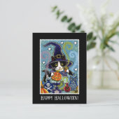Aangepaste "geur van Halloween" Cat Witch Briefkaart (Staand voorkant)