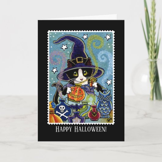 Aangepaste "Geur van Halloween" Cat Witch Kaart (Voorkant)