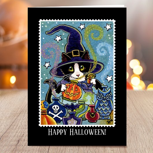 Aangepaste "Geur van Halloween" Cat Witch Kaart