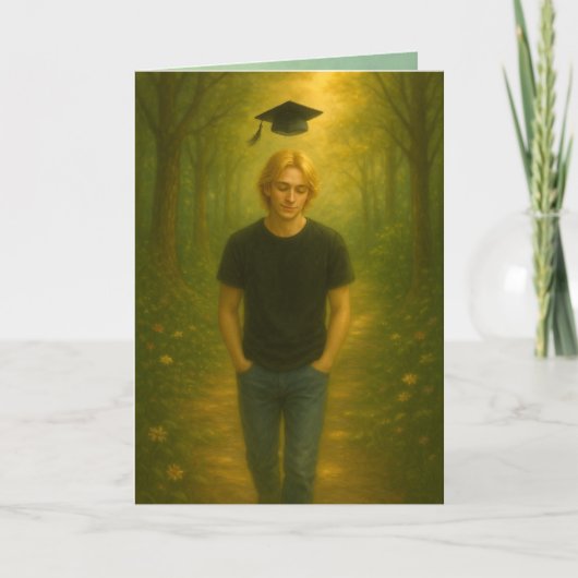 Aangepaste gevouwen Afstuderen Kaart Man w / Blond (Voorkant)