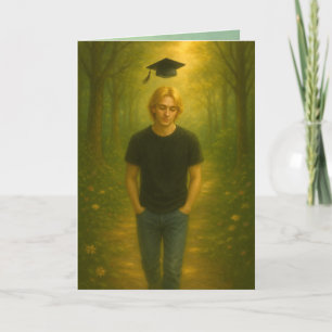 Aangepaste gevouwen Afstuderen Kaart Man w / Blond