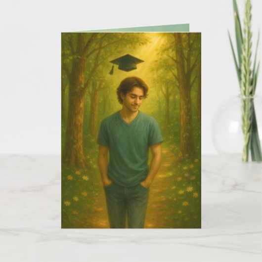 Aangepaste gevouwen Afstuderen Kaart Man w / bruin (Voorkant)