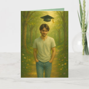 Aangepaste gevouwen Afstuderen Kaart Man w / bruin