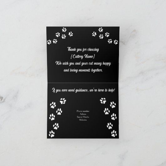 Aangepaste gevouwen bedankkaart voor de cattery (Binnen)