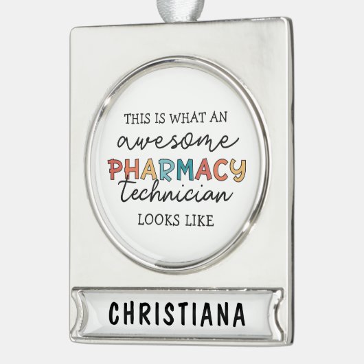 Aangepaste Geweldige Farmacie Tech Funny Verzilverd Banner Ornament (Links)