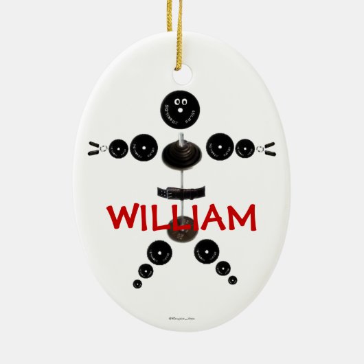 Aangepaste gewichtheffer Cartoon Keramisch Ornament (Achterkant)