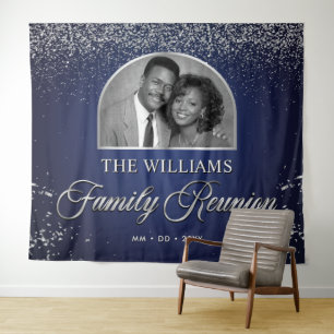 Aangepaste gezamenlijke familiebanner, 1 foto blau wandkleed