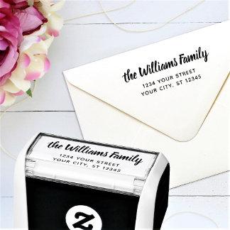 Aangepaste gezamenlijke familienaam retouradres zelfinktende stempel