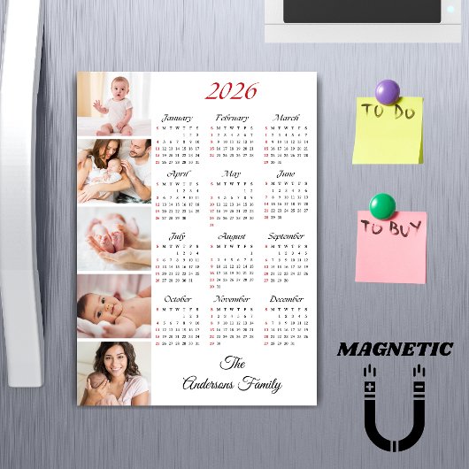 Aangepaste gezelfamiliefotocollage 2026 kalender m