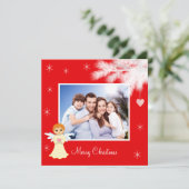 Aangepaste gezelfoto & engel op rode Kerst (Staand voorkant)