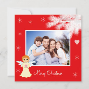 Aangepaste gezelfoto & engel op rode Kerst