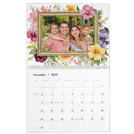 Aangepaste gezelfoto met kleurrijke bloemen kalender