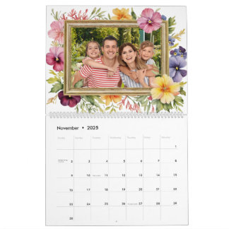 Aangepaste gezelfoto met kleurrijke bloemen kalender