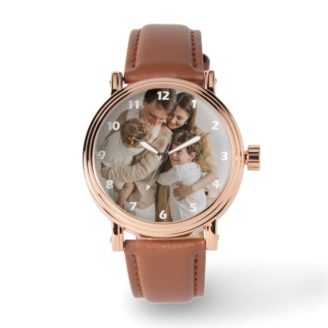Aangepaste gezelfoto met witte cijfers  horloge (Voorkant)