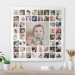 Aangepaste gezelfoto's collage voor familierukemer wandkleed