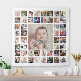 Aangepaste gezelfoto's collage voor familierukemer wandkleed