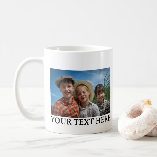 Aangepaste gezelfototekst koffiemok (Met donut)