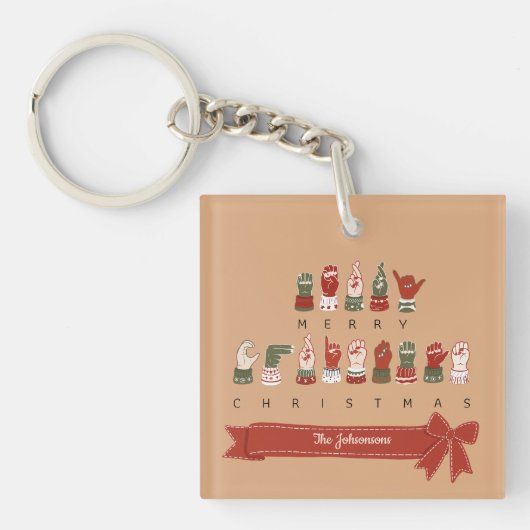 Aangepaste gezellige ASL Prettig Kerstfeest Sleutelhanger (voorkant)