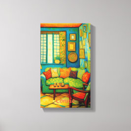 Aangepaste gezellige woonkamer scène schilderij canvas afdruk