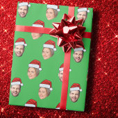 Aangepaste Gezicht 2 Foto Santa Hat Christmas Gree Cadeaupapier