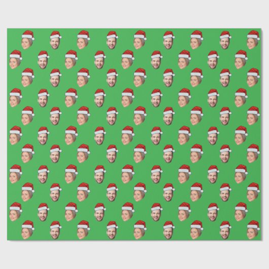 Aangepaste Gezicht 2 Foto Santa Hat Christmas Gree Cadeaupapier (Vlak)
