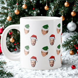 Aangepaste Gezicht 2 Foto's Santa Hat Kerstcadeau Grote Koffiekop