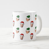 Aangepaste Gezicht 2 Foto's Santa Hat Kerstcadeau Grote Koffiekop (Voorkant rechts)