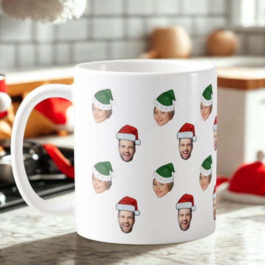 Aangepaste Gezicht 2 Foto's Santa Hat Kerstcadeau Koffiemok