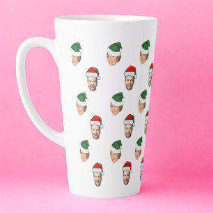 Aangepaste Gezicht 2 Foto's Santa Hat Kerstcadeau Latte Mok