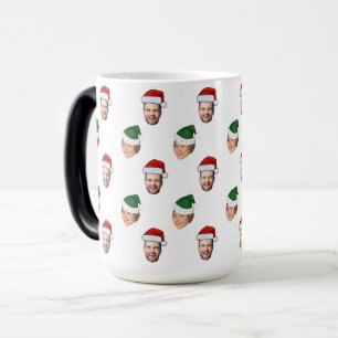 Aangepaste Gezicht 2 Foto's Santa Hat Kerstcadeau Magische Mok