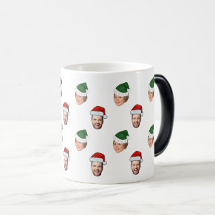 Aangepaste Gezicht 2 Foto's Santa Hat Kerstcadeau Magische Mok
