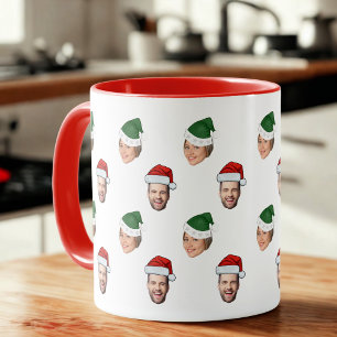 Aangepaste Gezicht 2 Foto's Santa Hat Kerstcadeau Mok