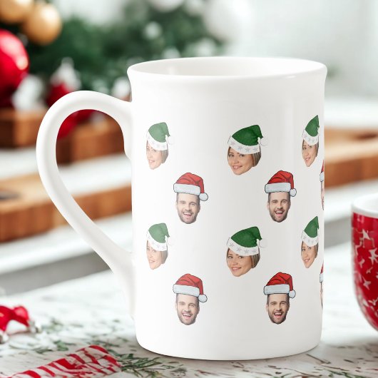 Aangepaste Gezicht 2 Foto's Santa Hat Kerstcadeau Porselein Kop