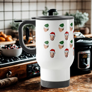 Aangepaste Gezicht 2 Foto's Santa Hat Kerstcadeau Reisbeker