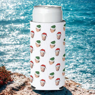 Aangepaste Gezicht 2 Foto's Santa Hat Kerstcadeau Seltzer Blikjeskoeler