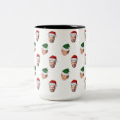 Aangepaste Gezicht 2 Foto's Santa Hat Kerstcadeau Tweekleurige Koffiemok (Center)