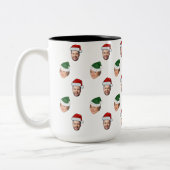 Aangepaste Gezicht 2 Foto's Santa Hat Kerstcadeau Tweekleurige Koffiemok (Links)