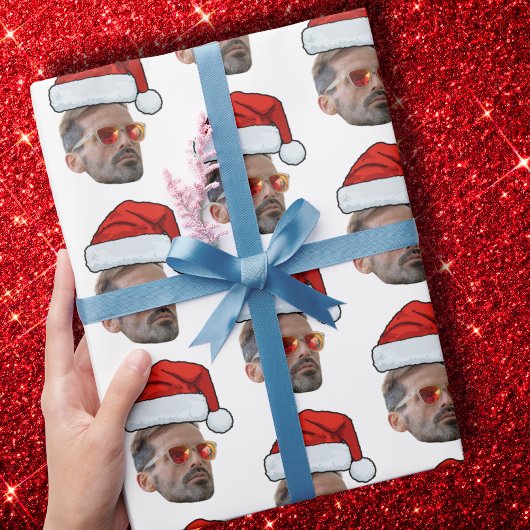 Aangepaste Gezicht Gift Wrap, Gezicht Foto Santa H Cadeaupapier