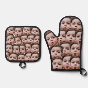 Aangepaste gezichten gepersonaliseerde foto ovenwant & pannenlap set