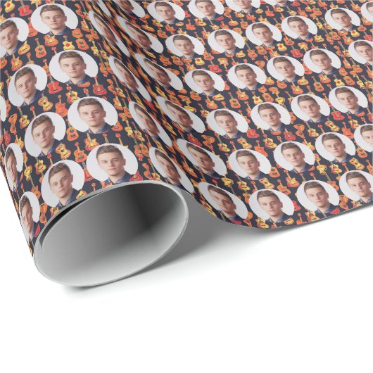 Aangepaste gezichten gitaar patroon cadeaupapier (Rol Hoek)
