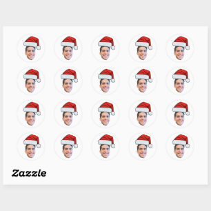 Aangepaste gezichts foto Kerstman Hoed Kerstmis Ronde Sticker